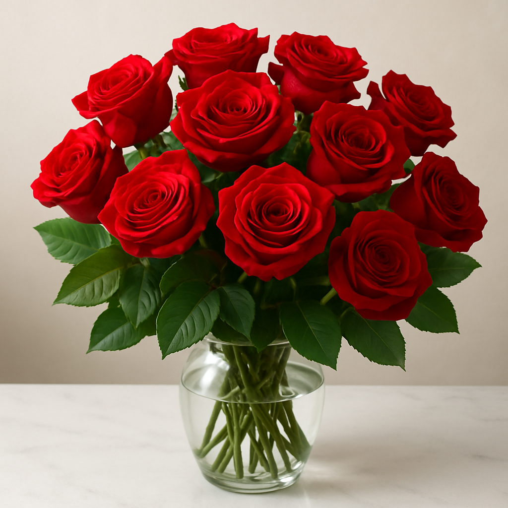 A beautiful bouquet of red roses arranged elegantly.
